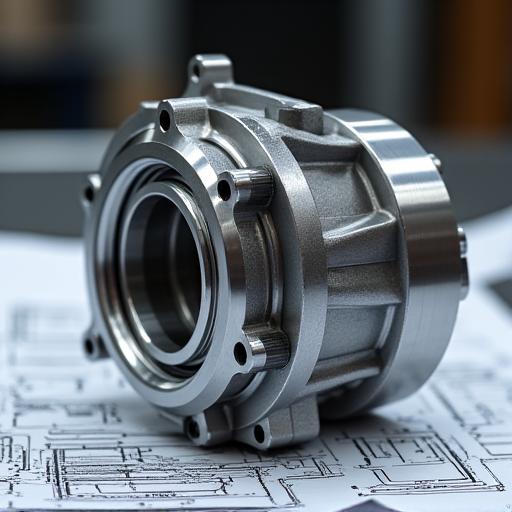 A complex custom-machined metal automotive component.