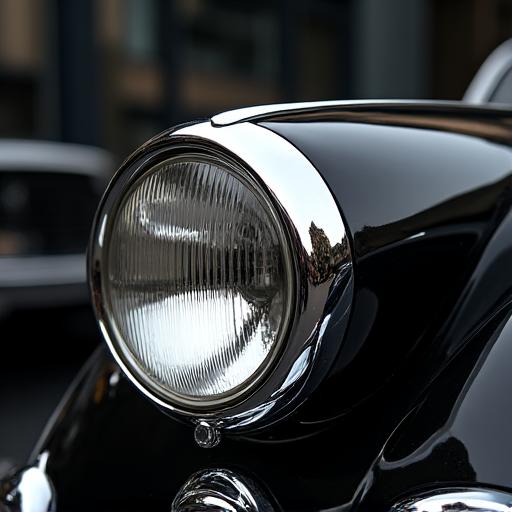A gleaming chrome part for a classic car.